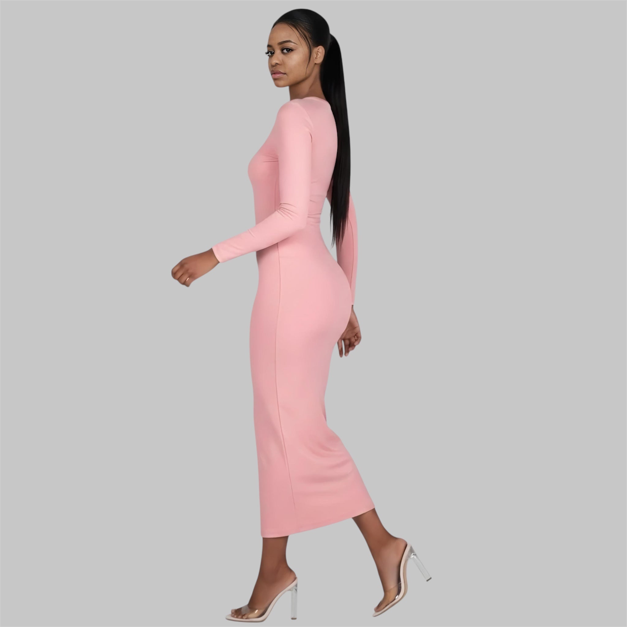 Morticia Pink - Body-Con Maxi Dress